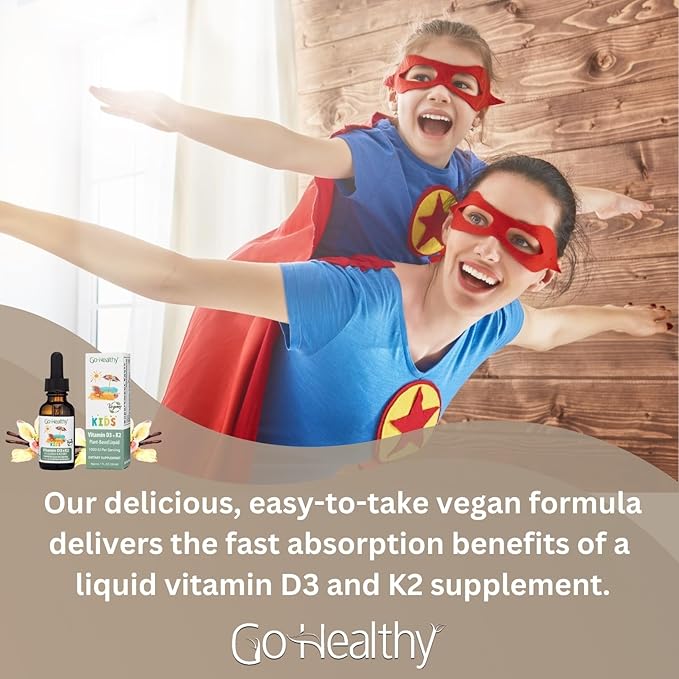Go Healthy Multivitamin Liquid (1 Bottle) and Vitamin D3 K2 Drops (1 Bottle) for Kids, Toddlers, Teens, Vegan and Vegetarian, Gluten Free, Non-GMO Bundle