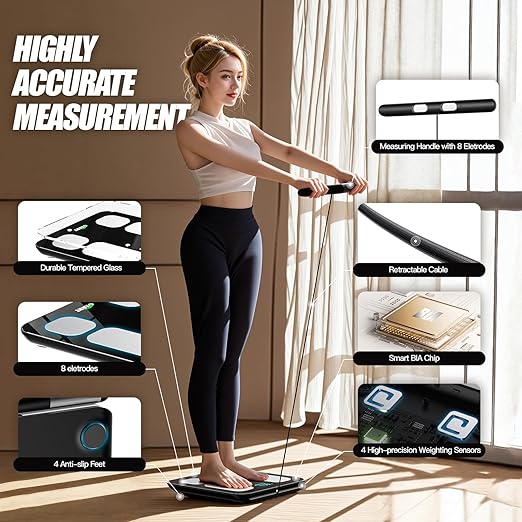 Smart Scale for Body Weight and Fat Percentage, Highly Accurate Digital Bathroom Body Fat Scale for BMI 28 Body Composition Analyzer, 8 Electrodes Smart Scale Weighing Scale Sync with Fitness App