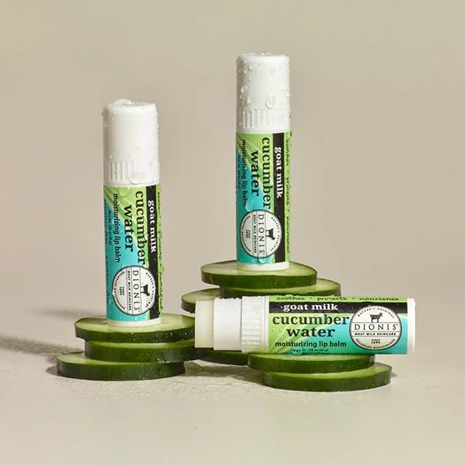 Dionis Goat Milk Skincare Scented Lip Balm, Beeswax, Shea Butter & Coconut Oil Self Care Made in The USA, Cruelty Free, Paraben Free Hydrating Moisturizer for Chapped Lips, Cucumber Water, 0.28oz, 6pk