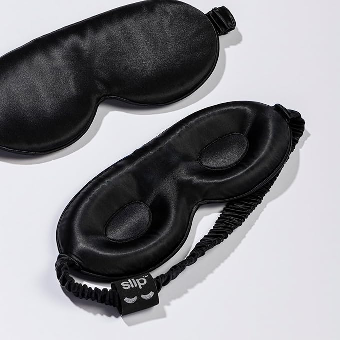 slip Contour Sleep Mask | 100% Pure Mulberry Silk, Ultra Soft | Contoured Design, Prevents Eye Pressure | Adjustable Strap, Ideal for Travel - Black