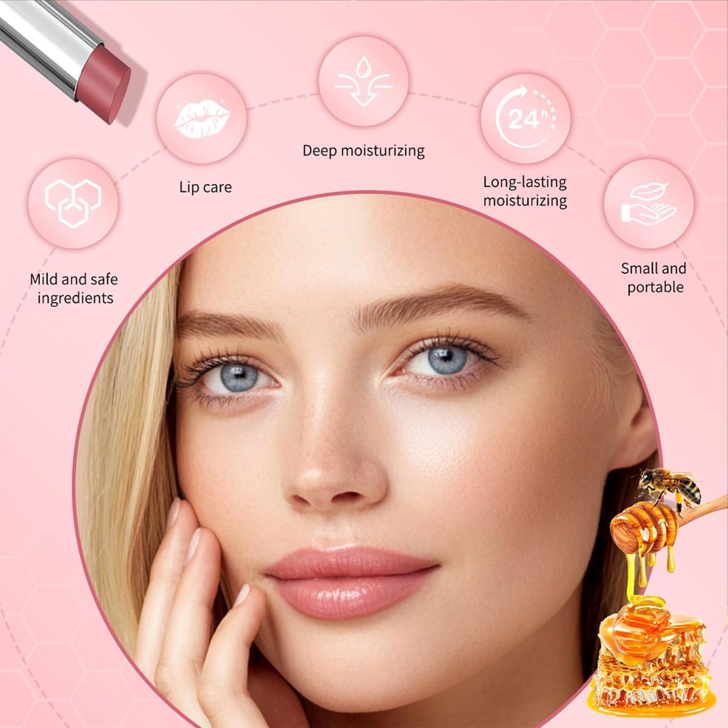 Black Honey Lip Balm, Lip Tinted, Moisturizing Lip Care for Soft Smooth Lips, Long Lasting Hydration, Natural Ingredients Nourishing Formula for Dry Lips (2PCS Pink Honey, Large)