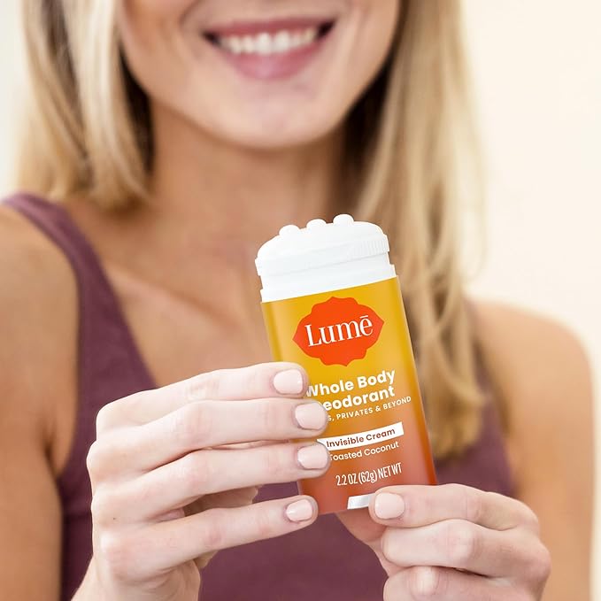 Lume Whole Body Deodorant - Invisible Cream Stick - 72 Hour Odor Control - Aluminum Free, Baking Soda Free, Skin Safe - 2.2 Ounce (Pack of 2) (Toasted Coconut)