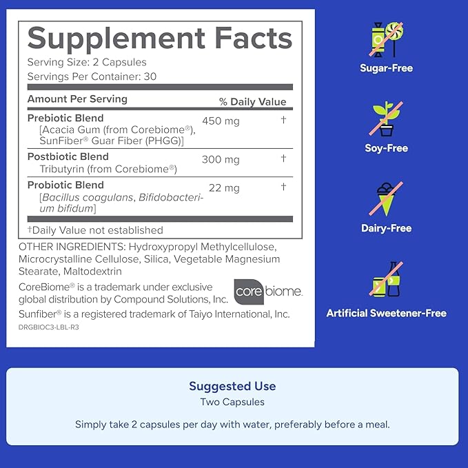 Gundry MD® Bio Complete 3 - Prebiotic, Probiotic, Postbiotic to Support Optimal Gut Health, 30 Day Supply (90 Day Supply)