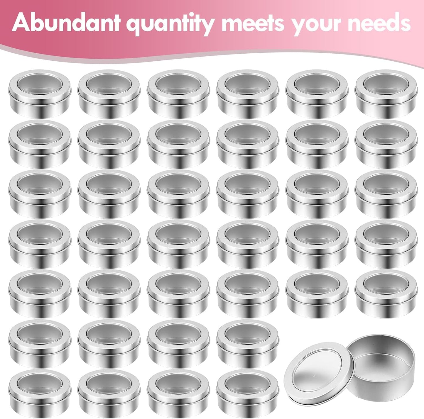 TecUnite 24 Pack 2 Ounce Metal Tin Cans Round Empty Container Salve Tins with Clear Lid for Kitchen, Office, Candles, Candies