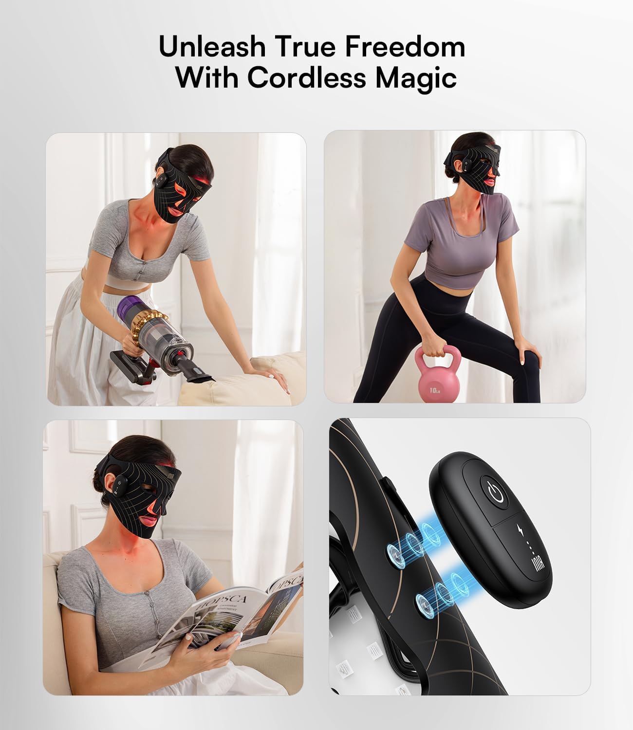 INIA Red Light Therapy Mask for Face, Glow Wireless LED Face Mask Light Therapy with Near-Infrared Red Light (NIR), Rechargeable and Ergonomic Design for Home & Travel