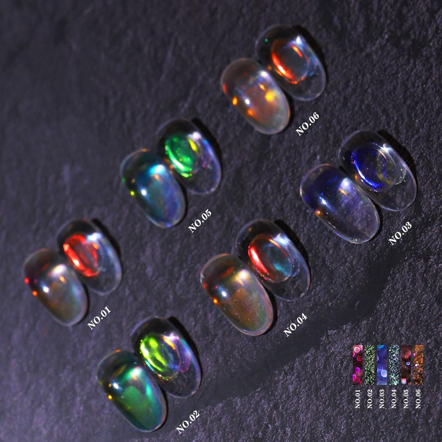 3 Boxes Ice Transparent Aurora Nail Powder Neon Rainbow Holographic Chameleon Powder Multi Chrome Iridescent Pigment Pearlescent Nail Art Glitters (Transparent #1#2#3)