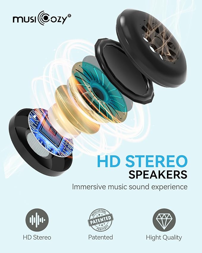 MUSICOZY 3D Bluetooth Sleep Mask with Headphones, Wireless Music Sleep Headband Eye Mask for Side Sleepers, Ideal for Sleeping, Travel, Meditation, Cool Gadgets Unique Gifts