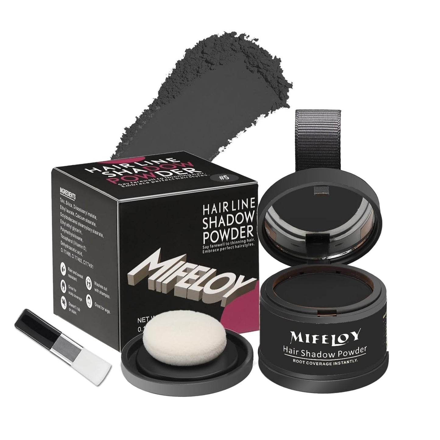 Root Touch Up Powder, Instantly Gray Hair Cover Up, Women Color Root Coverage Shadow Powder for Thinning Grey Hairline, Men Roots Concealer for Hair Loss Beard Line Eyebrow, Black