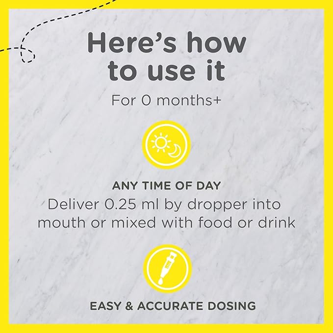 Zarbee's Vitamin D Drops for Infants, 400IU (10mcg) Baby & Toddler Liquid Supplement, Newborn & Up, Dropper Syringe Included, 0.47 Fl Oz