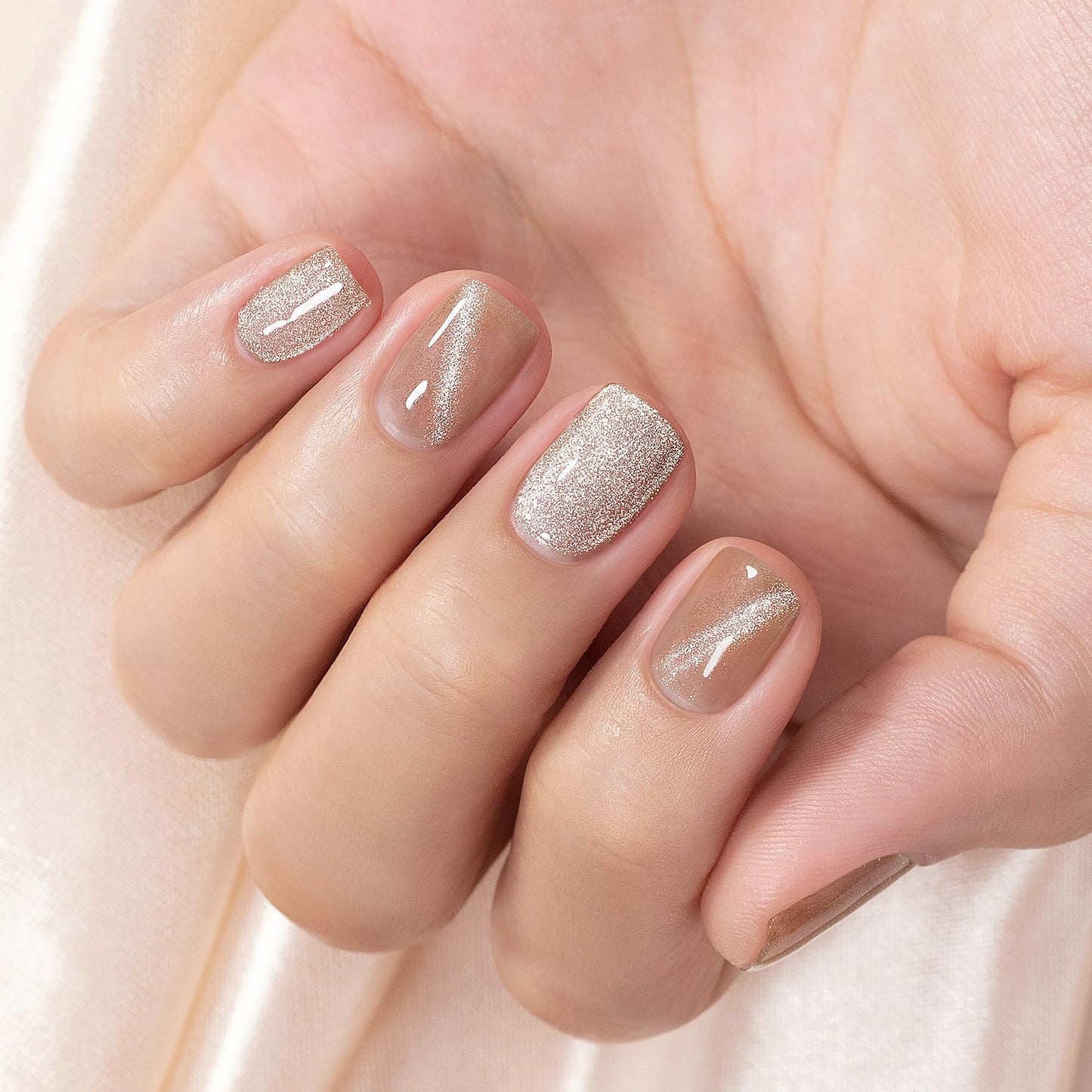 RARJSM Cat Eye Gel Nail Polish Nude Skin Tone Color Silver Glitter 15ml 9D Cateye Galaxy Universal Shimmer Velvet Ice Gel Polish with Magnetic Stick UV LED Curing Require Soak Off Home Salon