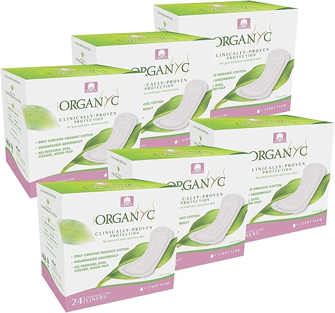 Organyc 100% Certified Organic Cotton Inside and Out Folded Panty Liner - Everyday Sanitary Pad, Free from Wood Pulp, Perfumes, SAP and Chemicals, Light Flow (144 Count)