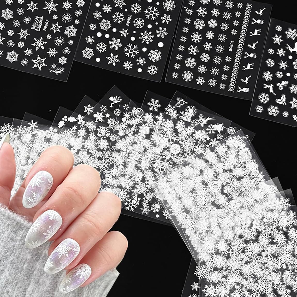 30 Sheets Christmas Nail Art Stickers - 3D Self-Adhesive Snowflake & Santa Claus Nail Decals for Xmas & New Year