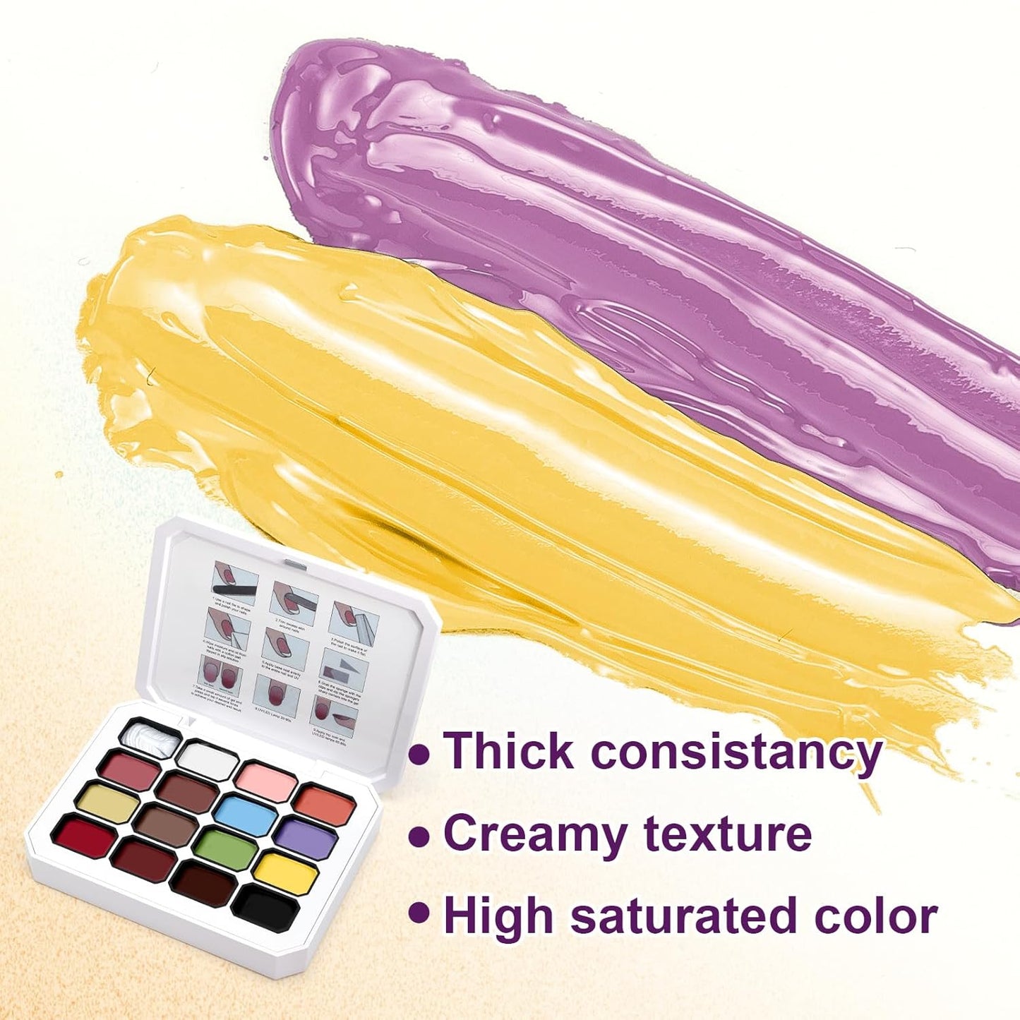 Gradient Painting Gel, 16 Colors Ombre Nail Polish for Pigmented Pat Painting Gel Nude White＆Black Color French Manicure DIY Nail Art Long-lasting No-wipe DIY Palette VelvetSpectrum Studio