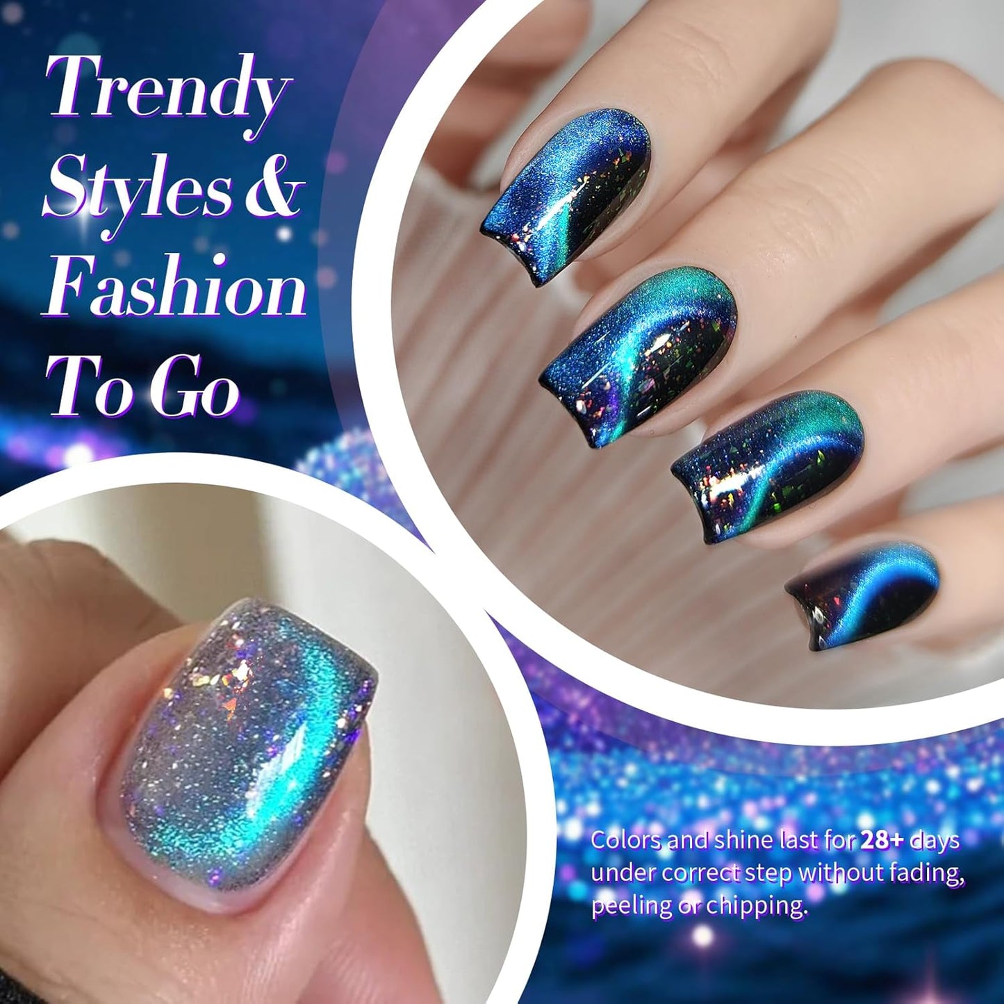 Born Pretty Cat Magnetic Eye Gel Nail Polish, Blue Starry Sky Glitter Cat Magnetic Gel Nail Polish, Holographic Magnetic Nail Polish for Nail Art Manicure Salon DIY at Home 15ML