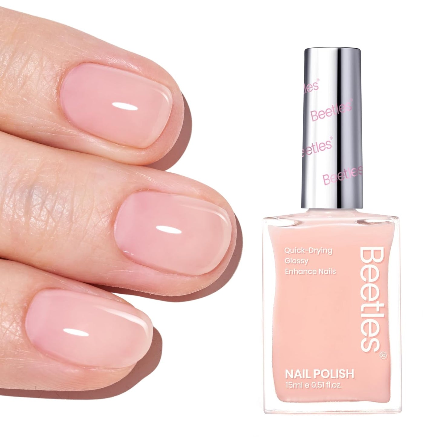 Beetles Nail Polish - Nude Nail Polish Pink Jelly Nail Concealer Fast Dry Quick Natural Nail Strengthener and Growth Treatment for Thin and Damaged Nails,0.51 FL OZ