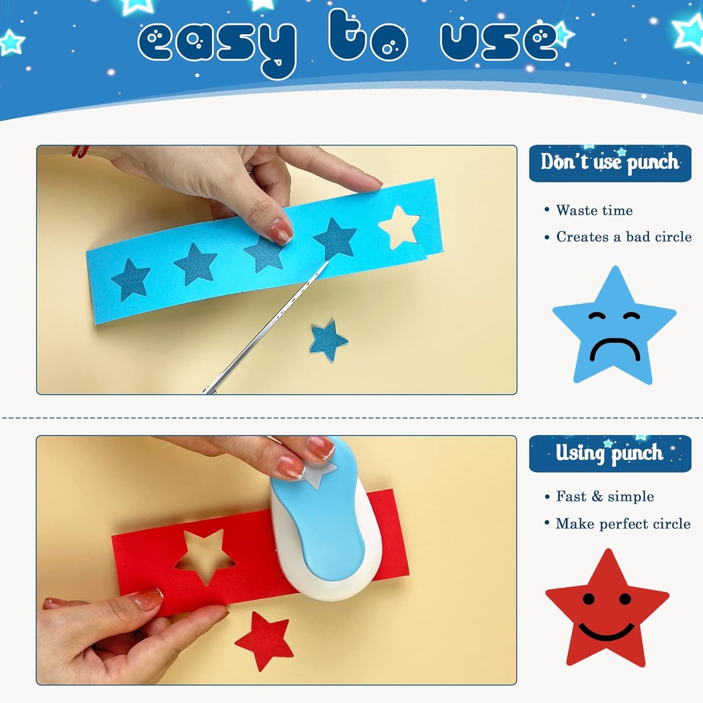 Star Hole Punch for Paper Crafts, 1.5-Inch Across, Small Hole Star Punch Cutter, Lever Punch Shape for Card Making, Scrapbooking, DIY Arts