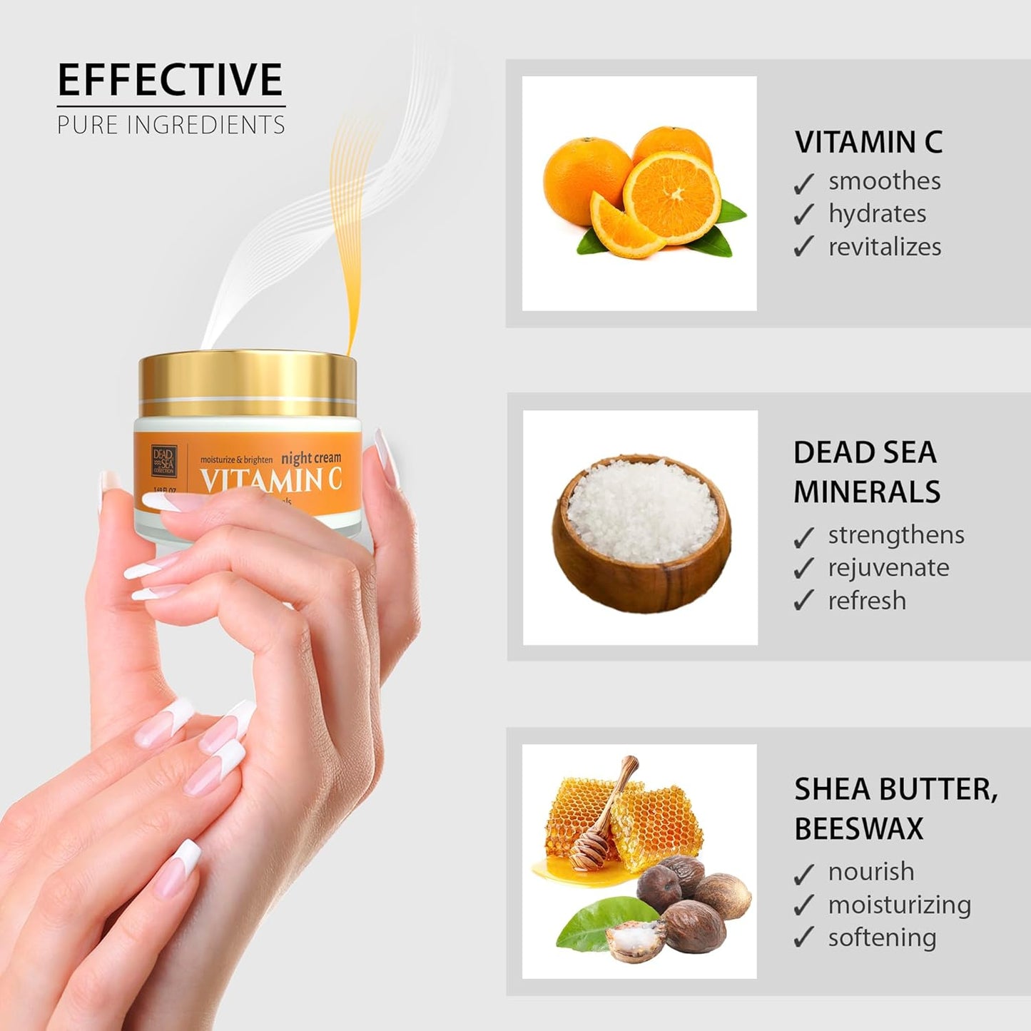 Dead Sea Collection Night Cream for Face with Vitamin C, Dead Sea Minerals, and Vitamin E – Anti Aging Nourishing Skin Care Moisturizer to Reduce Wrinkles (1.69 fl. oz)