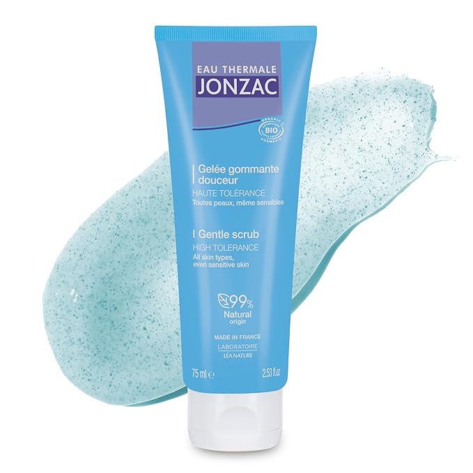 Eau Thermale Jonzac Organic Gentle Face Scrub with Perlite Beads – Smooth Radiant Complexion – Sensitive Skin Approved – Dermatologically Tested – Vegan Formula – 2.54 Fl Oz