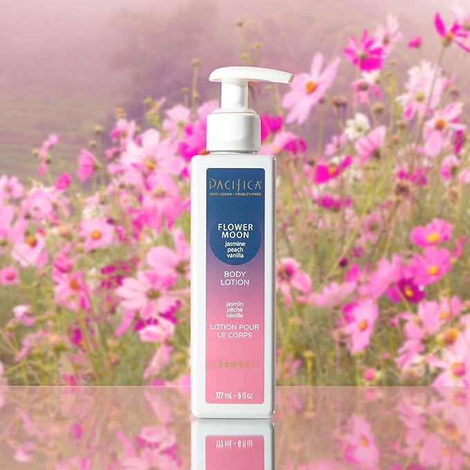 Pacifica Body Lotion - Flower Moon Body Moisturizer - Plant Powered Aromatherapy - Scented Jasmine, Peach, Vanilla Scent - Shea Butter Hand Lotion - Clean Vegan & Cruelty-Free Dermatologist Tested