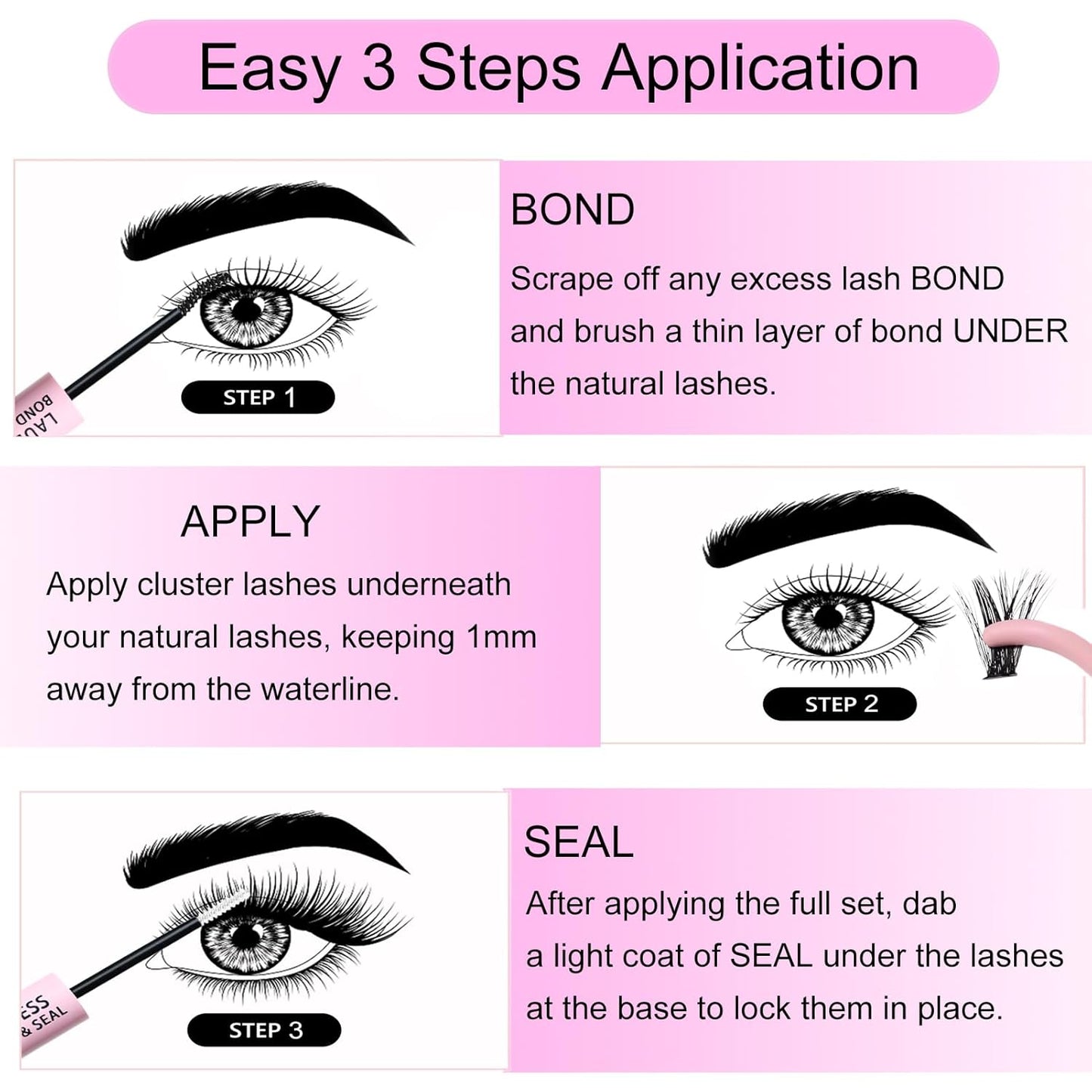 Lash Extension Kit LAUBESS Lash Clusters Kit Cluster Eyelash Extensions Kit Eyelash Clusters Lash Bond and Seal Waterproof Tweezers Brush Lash Glue Remover (Kit 40D-C-Mix8-14)