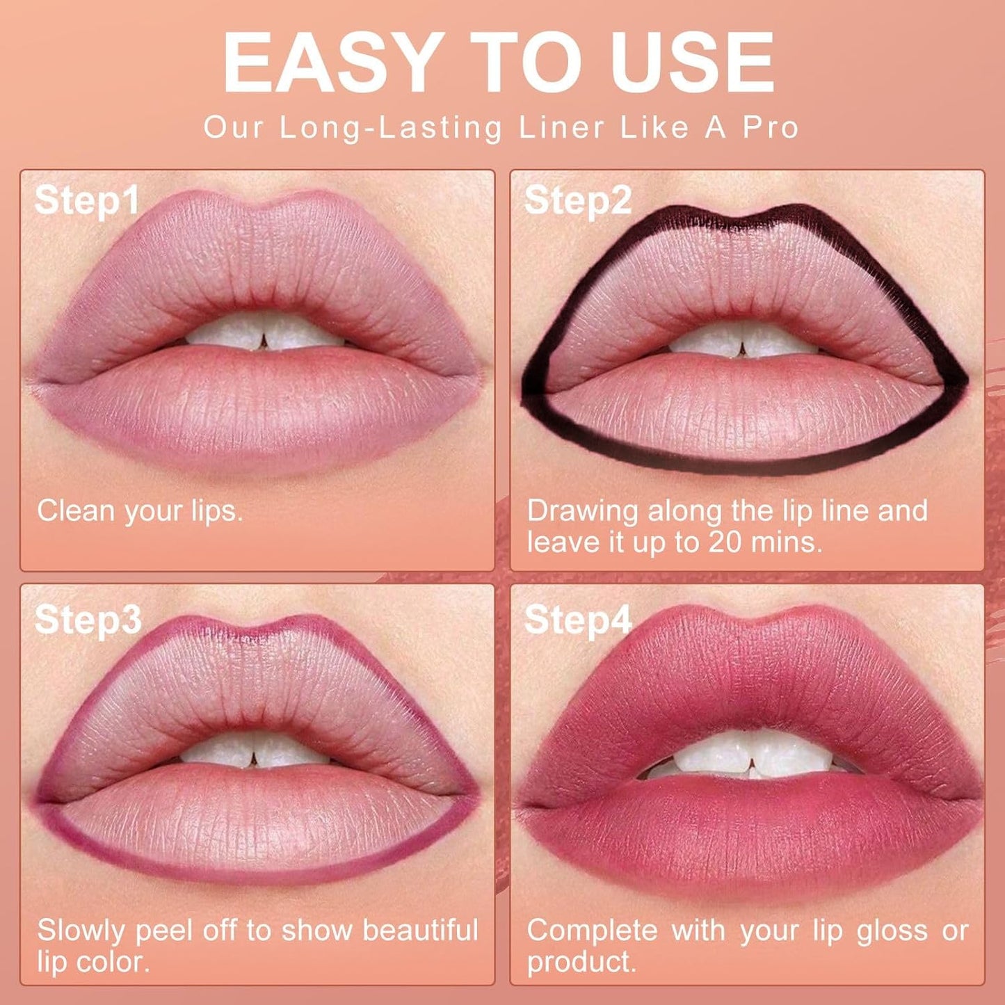 OETUIOW Lip Tint Stain Peel Off - Waterproof Lip Liner Stain, Moisturizing Long-Lasting Lip Stain, Create A Natural Lip Color, Enhancing Complexion for All Skin Types (Rose, 0.12 Fl Oz (Pack of 1))
