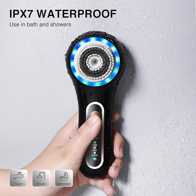 Face Scrubber Exfoliator,Facial Cleansing Brushes Rechargeable IPX7 Waterproof with 5 Brush Heads,Electric Face Spin Brush for Exfoliating, Massaging and Deep Cleansing (Black+Gold)