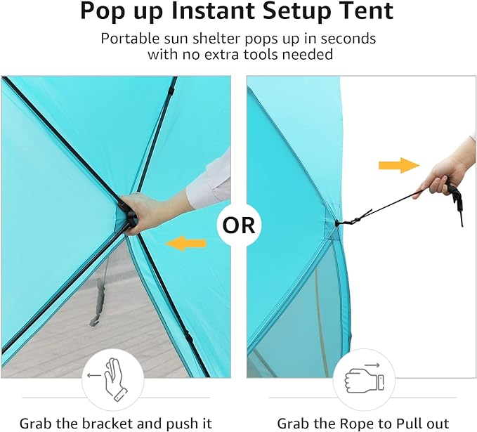 Pop Up Beach Tent, Portable Shade Sun Shelter UPF50+ UV Protection for 4 Person Extendable Floor for Fishing Hiking Camping, Waterproof Windproof(Blue)