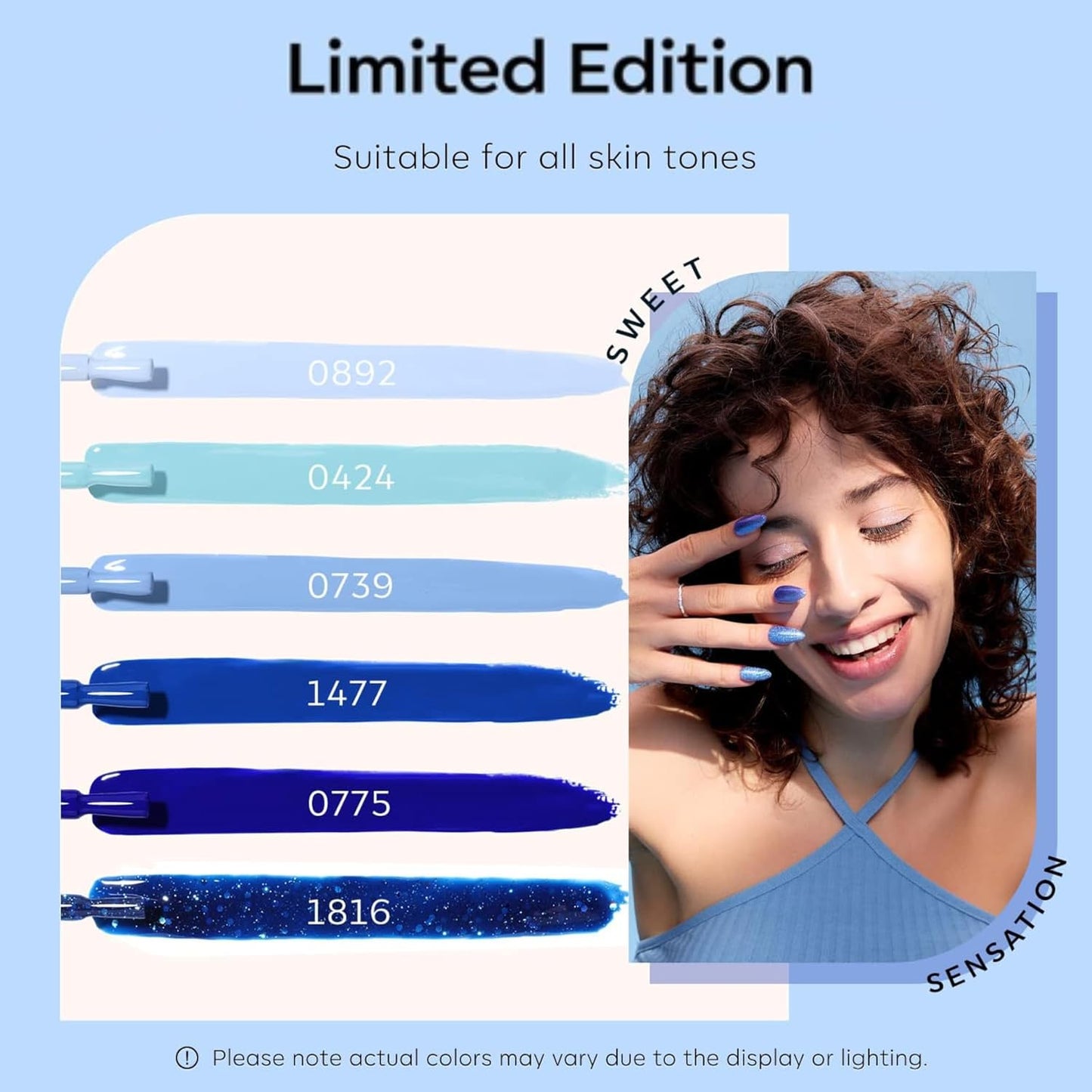 modelones Blue Gel Nail Polish Set 6 Colors, Royal Navy Sky Icy Klein Blue Glitter Gel Polish Kit Light to Dark Shades Soak Off All Seaones Nail Art Gel Salon DIY Manicure Gift for Women Girl