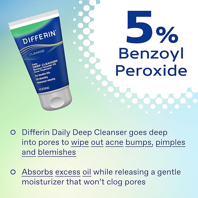 Differin Acne Skin Care Kit, Differin Gel Retinoid Acne Treatment for Face with 0.1% Adapalene & 5% Benzoyl Peroxide Face Wash & Body Wash, Designed for Pimple and Acne Prone Skin
