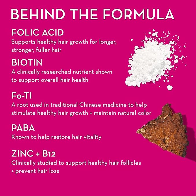 HUM Hair Strong - Daily Gummies with Biotin to Improve Hair Growth - Fo Ti, Folic Acid, Zinc, Vitamin B12 & PABA to Support Healthy Hair, Skin and Nails for Women and Men (60-Count)