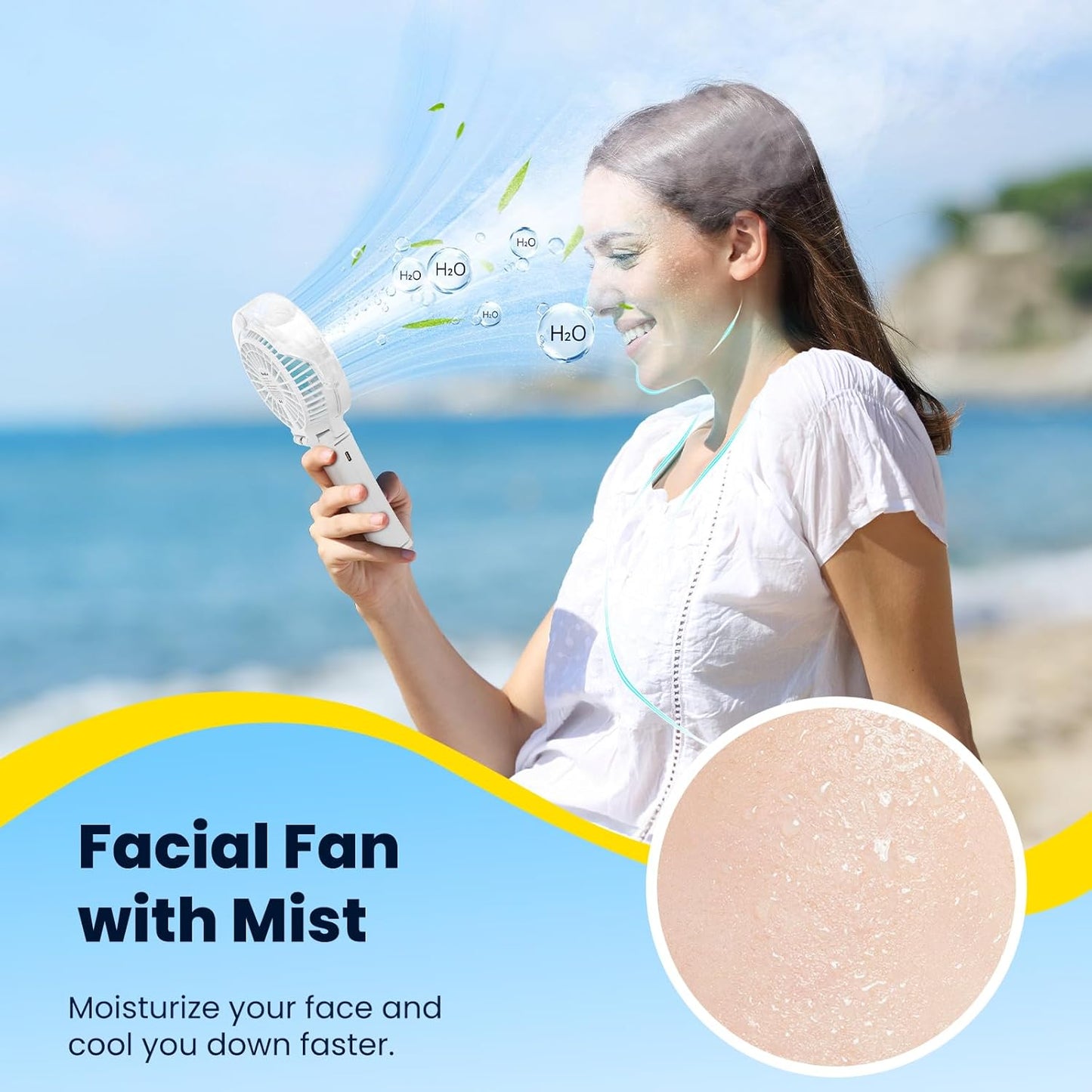 HandFan Upgraded Portable Misting Fan, Handheld Spray Water Mister Fan, USB Rechargeable Personal Mist Fans, Mini Cooling Hand Fans for Summer Beach Travel Concerts, Gifts for Women(White)