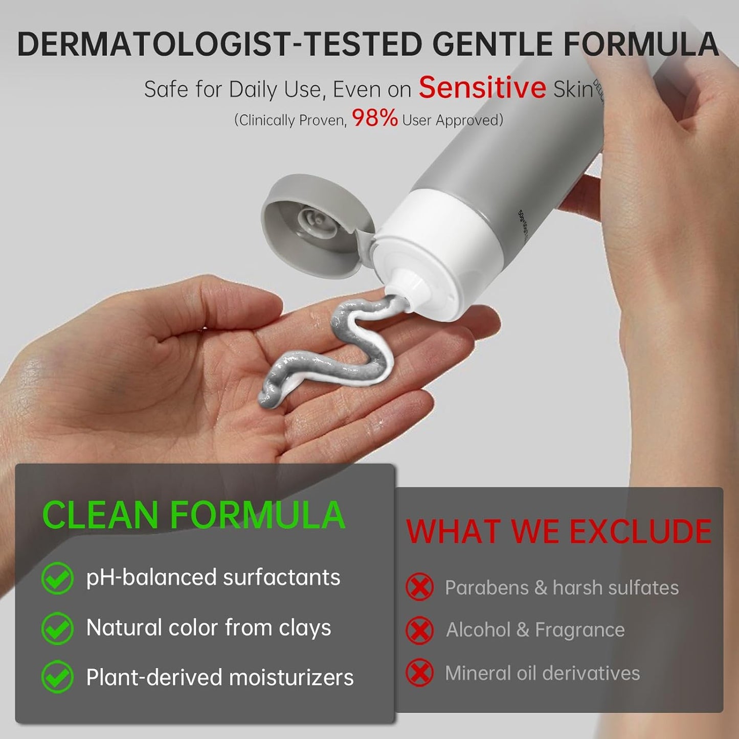 Gentle Exfoliating Face Wash for Deep Pore Cleanser and Blackhead Removal, Facial Cleanser for Oily Skin & Sensitive Skin, Double Cleansing Daily Facial Wash with Hyaluronic Acid + Glycerin, 2 Pack