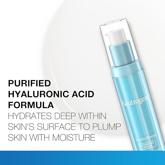 Neutrogena Hydro Boost Hydrating Hyaluronic Acid Serum, Hydrating Face Moisturizer For Dry Skin, Oil-Free Non-Comedogenic Moisturizer, 1 FL OZ