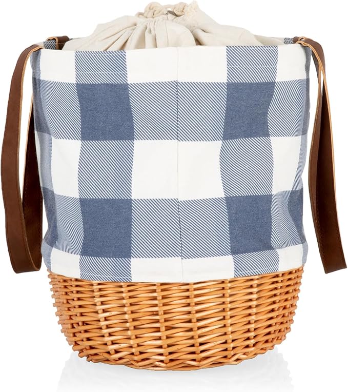 PICNIC TIME Coronado Canvas and Willow Basket Tote, Picnic Tote Bag, Beach Tote