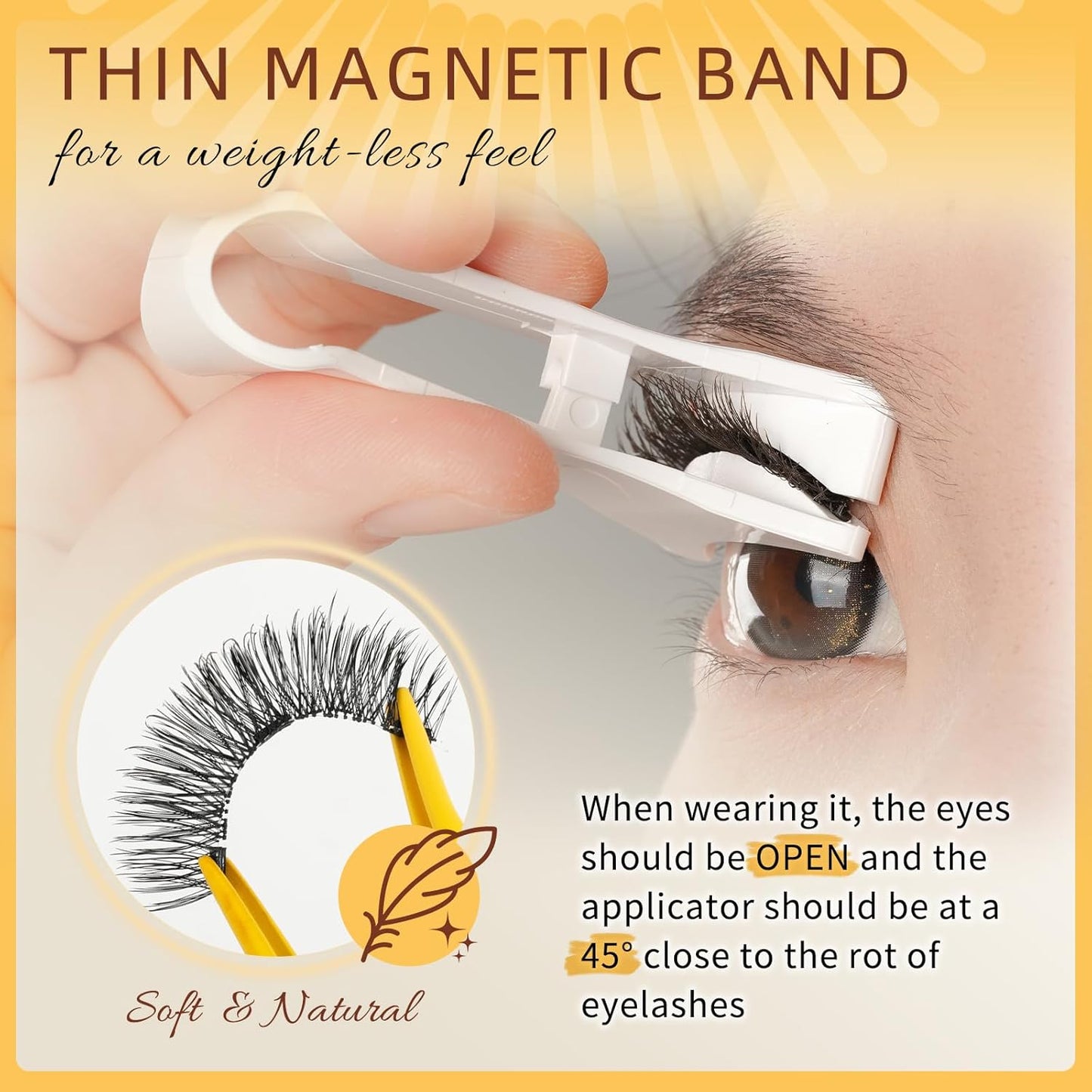 QUEWEL 4 Pairs Magnetic Eyelashes Natural Look, Reusable Magnetic Eyelashes with Applicator, No Glue Needed Lash Clusters Kit, Easy to Wear and Remove(4 Pairs-A02)