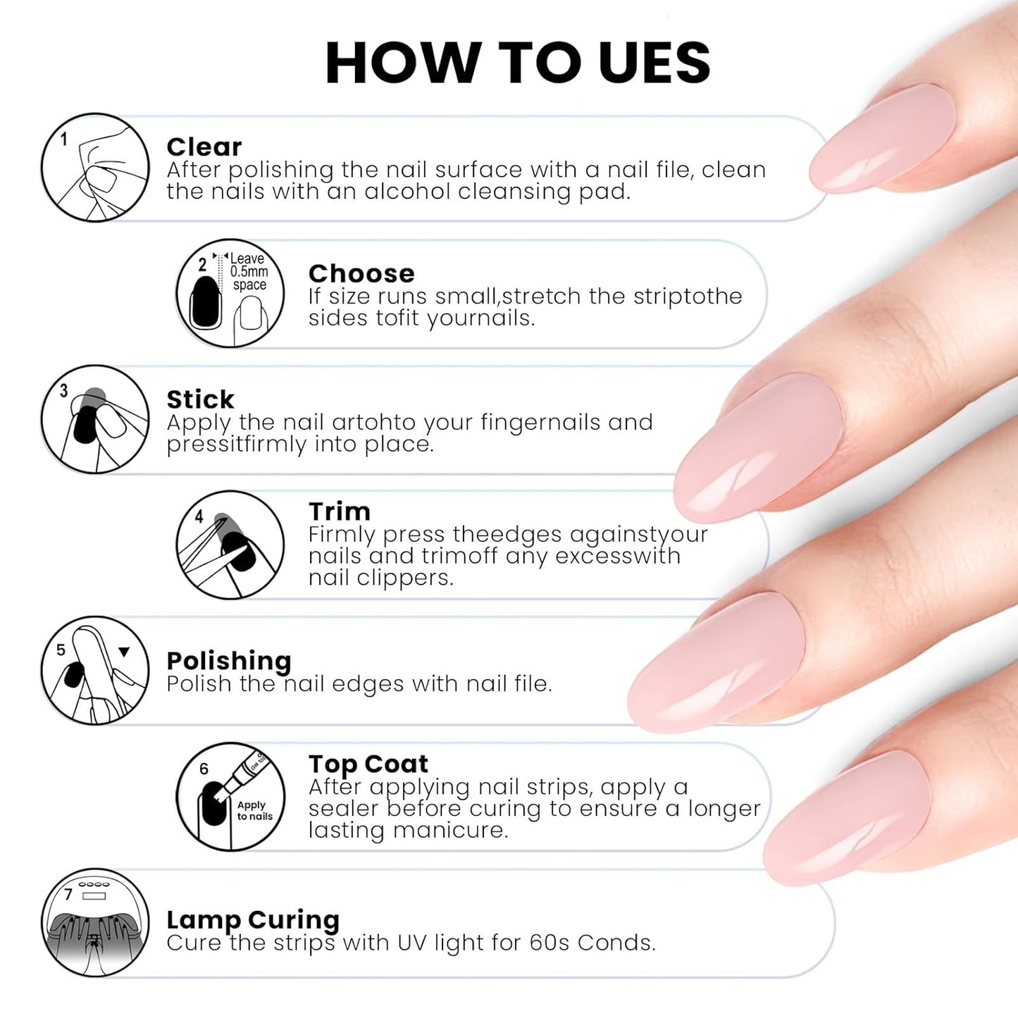 Semi Cured Gel Nail Strips | Built-In Gel Top Coat | UV Light Required | Salon Quality, Easy Application And Removal (Pink Shimmer Ombre)