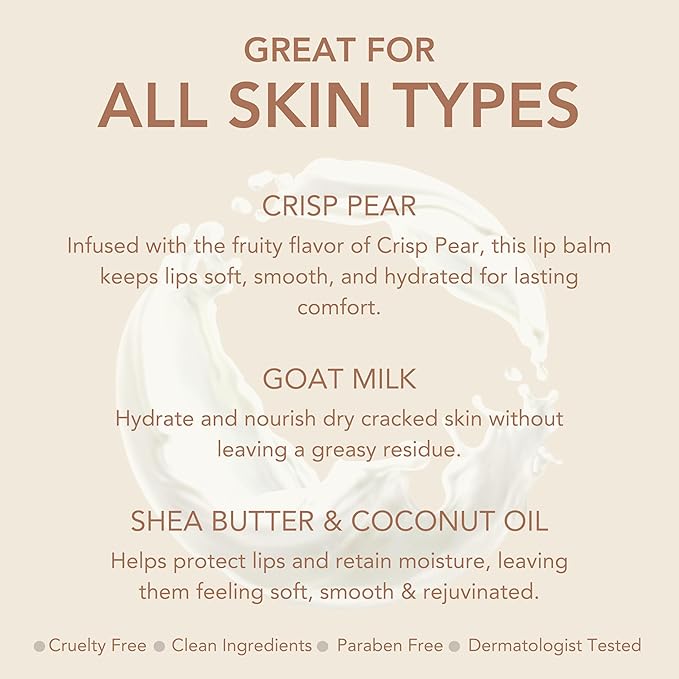 Dionis Goat Milk Skincare Scented Lip Balm, Beeswax, Shea Butter & Coconut Oil Self Care Made in The USA, Cruelty Free, Paraben Free Hydrating Moisturizer for Chapped Lips, Crisp Pear, 0.28oz, 6pk