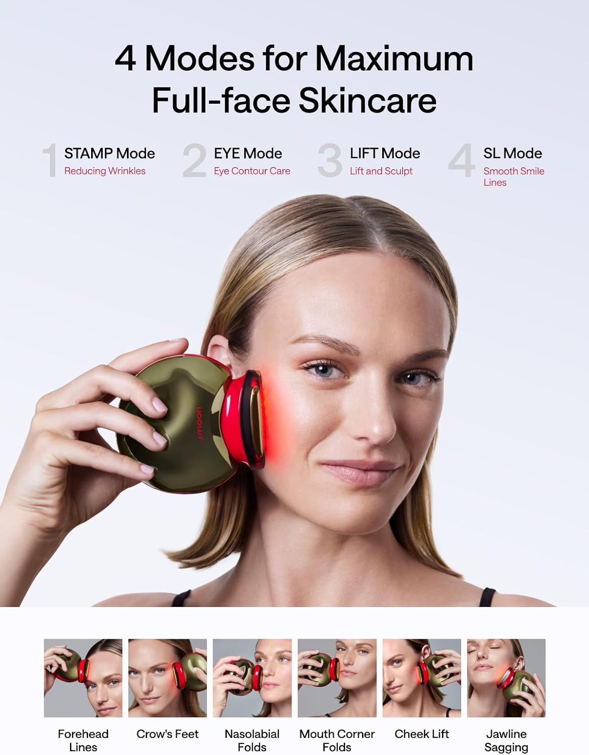 JMOON NouvelleSkin Facial Toning Device, M30U Red Light Therapy for Face, FDA-Cleared for Safer Treatment of Facial Wrinkles, 4 Modes, 5 Energy Levels for Full Face, JMOON Gel Included