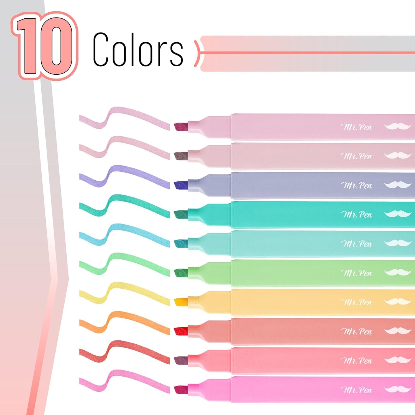 Mr. Pen- Aesthetic Highlighters, 10 pcs, Chisel Tip, Pastel Colors, Cute Highlighters Assorted Colors, Back to School Supplies