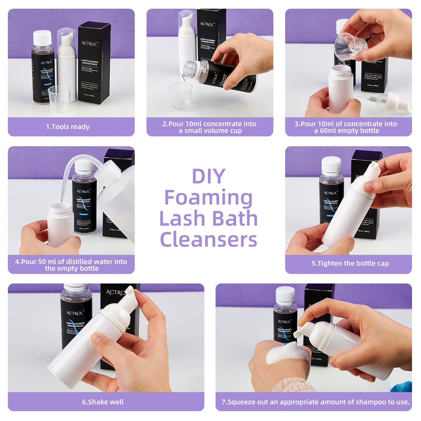 Eyelash Shampoo Concentrate 100ml Lash Extensions Cleanser Concentrate Peach Foaming Shampoo DIY Paraben & Sulfate Free Wash for Lashes with Salon Home Care-Makes 60ml Bottles