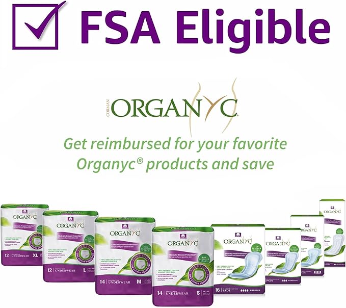 Organyc – 100% Organic Cotton Inside and Out Light Incontinence Pads for Bladder Leaks, FSA/HSA Eligible, Ultimate Flow, 14 Count