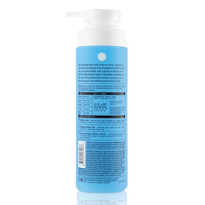 Naturium The Energizer Body Wash, Cooling & Refreshing Formula with Mandelic Acid, Deeply Cleanses & Neutralizes Body Odor, 16.9 oz