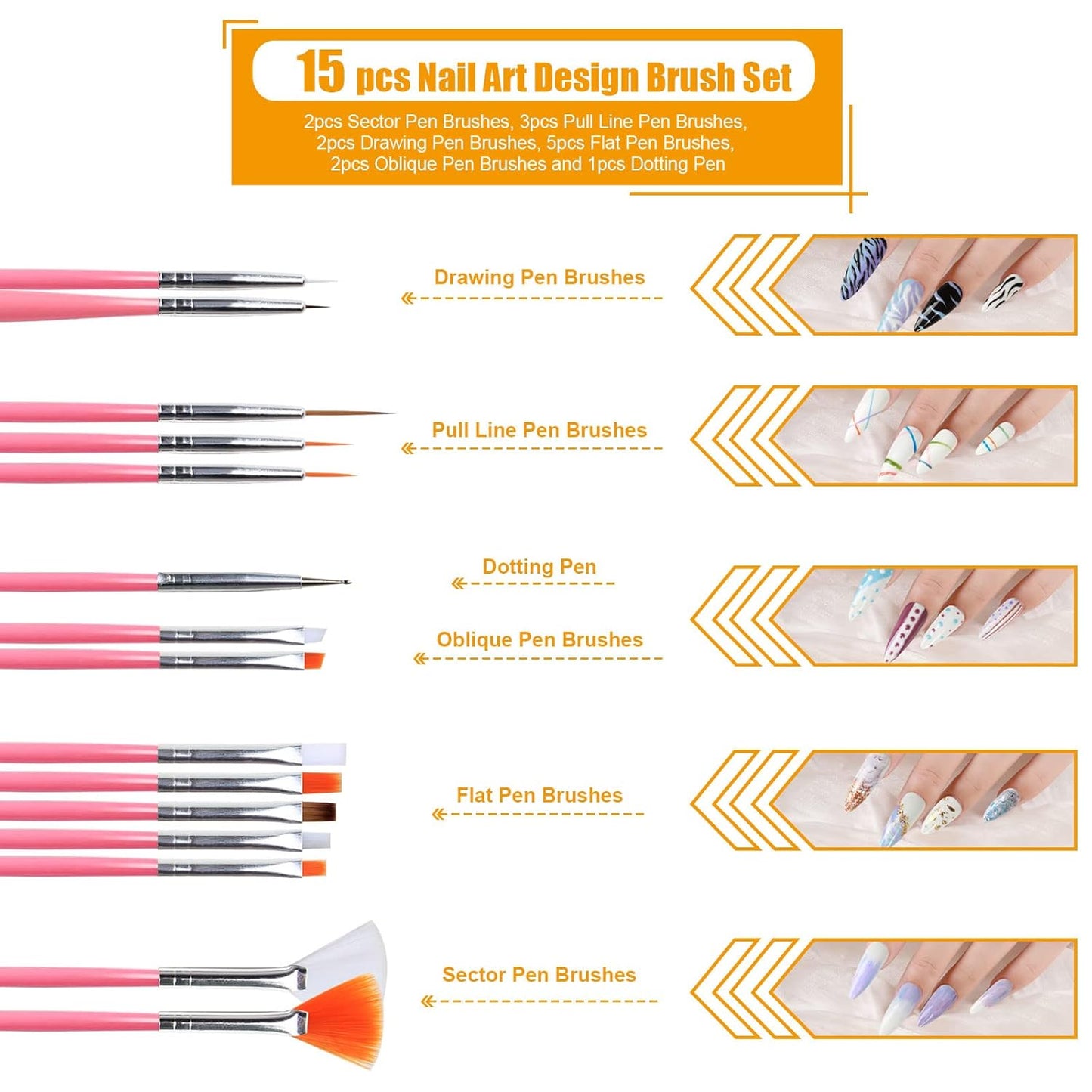 Teenitor Nail Pen Designer, Stamp Nail Art Tool with 15pcs Nail Painting Brushes, Nail Dotting Tool, Nail Foil, Manicure Tape, Color Rhinestones for Nails Pink