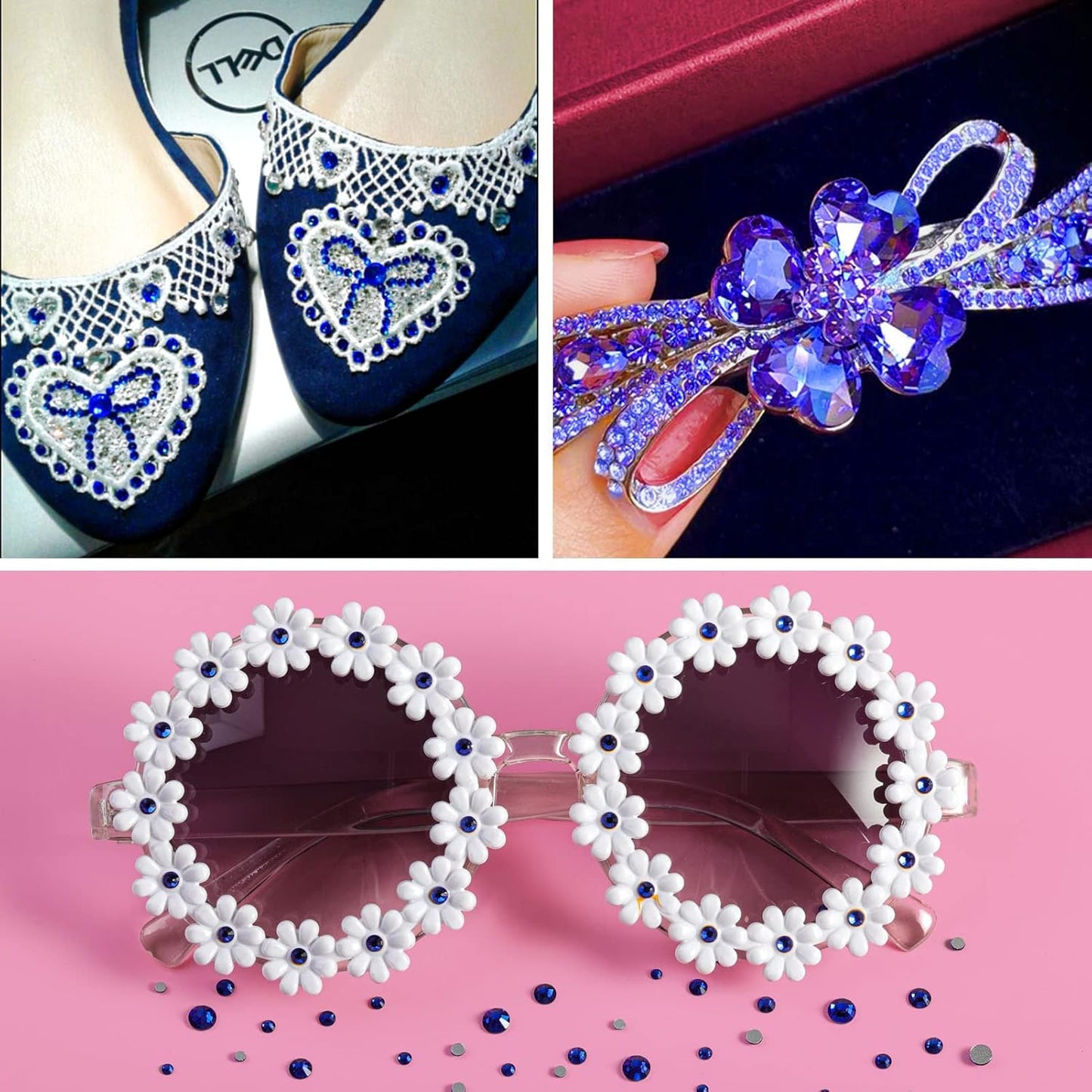 Beadsland 288pcs Flat Back Crystal Rhinestones Round Gems for Nail Art and Craft Glue Fix,Sapphire,SS34,7.1-7.3mm
