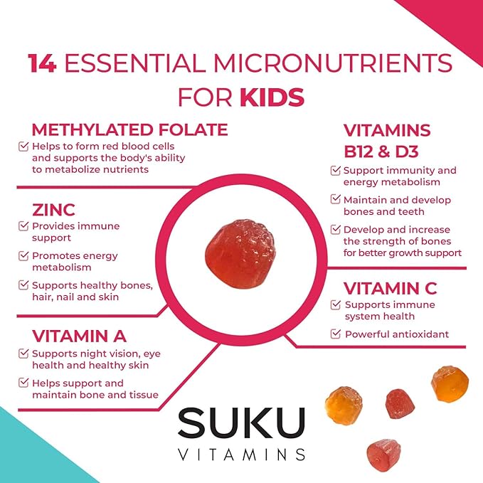 The Complete Kids Multi - Vitamin A, Folate, Zinc Gummies for Immunity Support -Easy to Chew- NonGMO, Allergen Gluten Sugar Free - Tropical Bonanza Flavored Gummy Vitamins - 60 Count