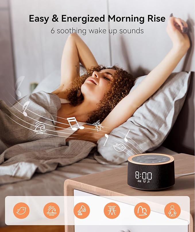 Dreamegg D1+ Sound Machine & Alarm Clock - Sound Machine for Sleep, White Noise Machine with 29 Soothing Sounds, Night Light, 0-100% Dimmable, White Noise Alarm Clock for Bedrooms Adults Baby, Black