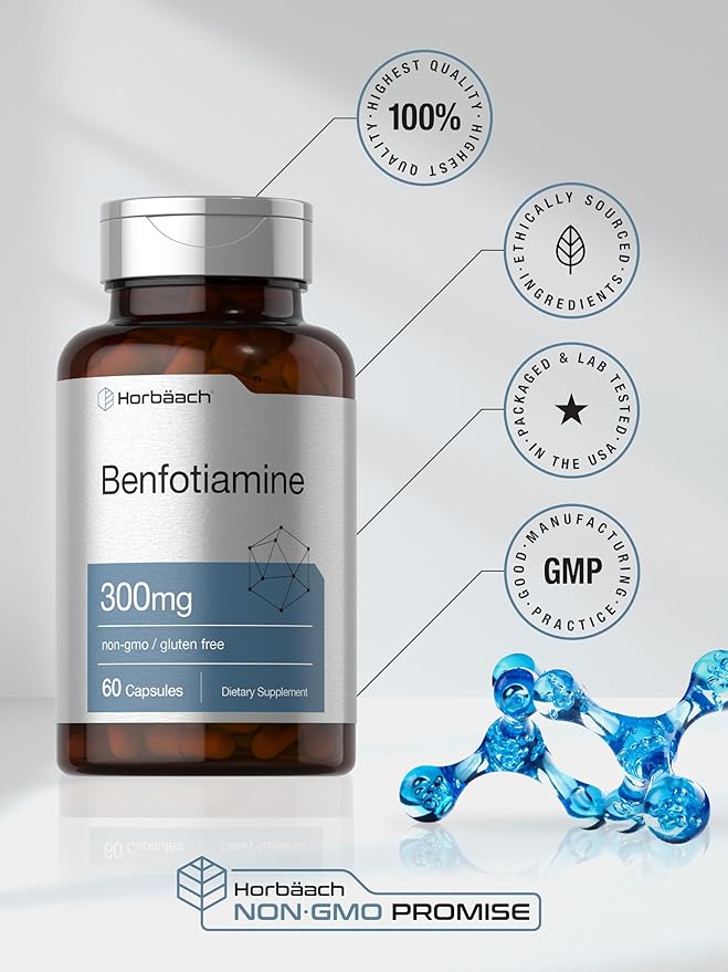 Horbäach Benfotiamine 300mg | 60 Capsules | Non-GMO, Gluten Free Supplement
