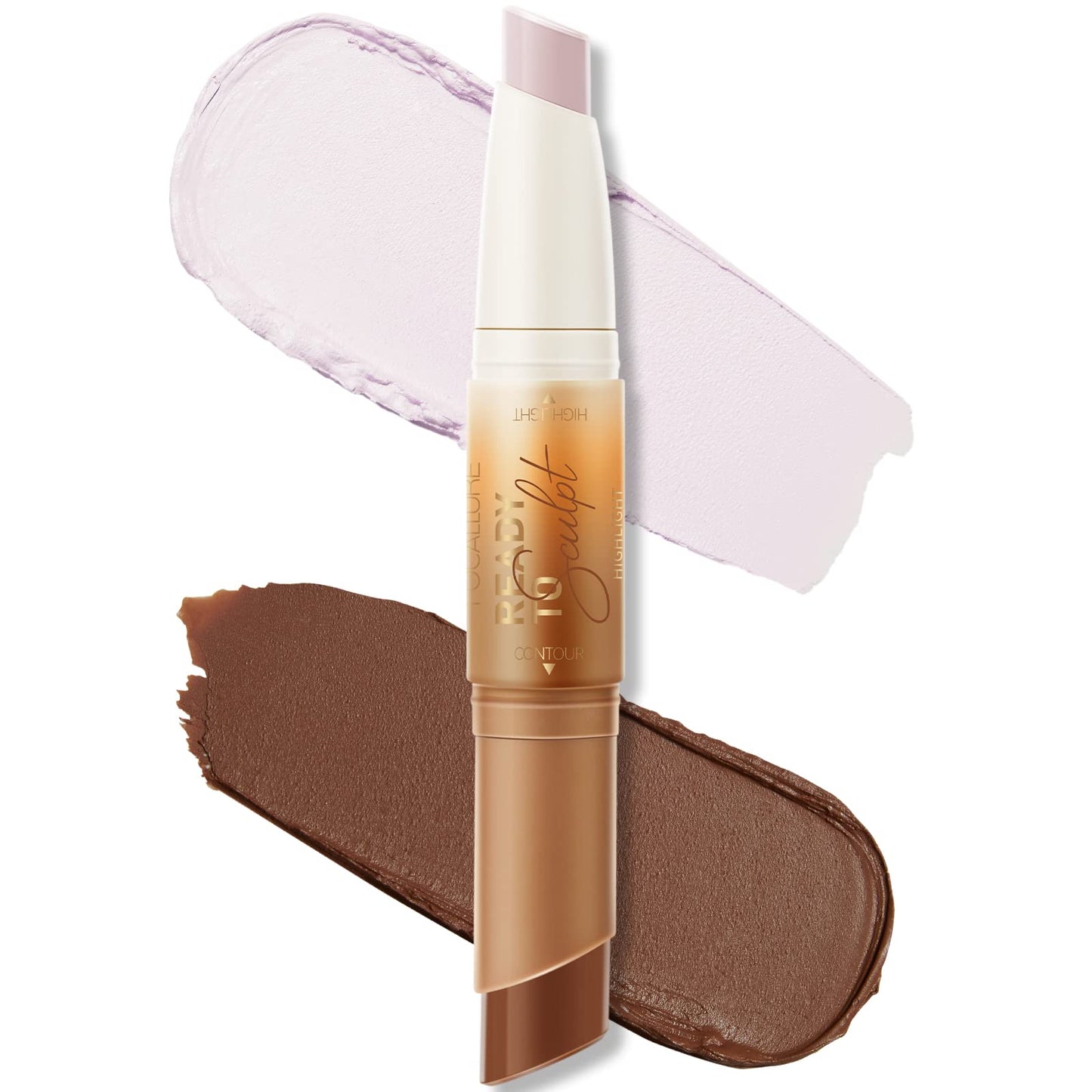 FOCALLURE 2 in 1 Cream Bronzer and Highlighter Stick,Non-greasy & Non-drying Contour Pencil,Easy to Create a Natural Matte Finishing,Long Lasting & Waterproof Face Brighten Make up Pen,VANILLA LIGHT