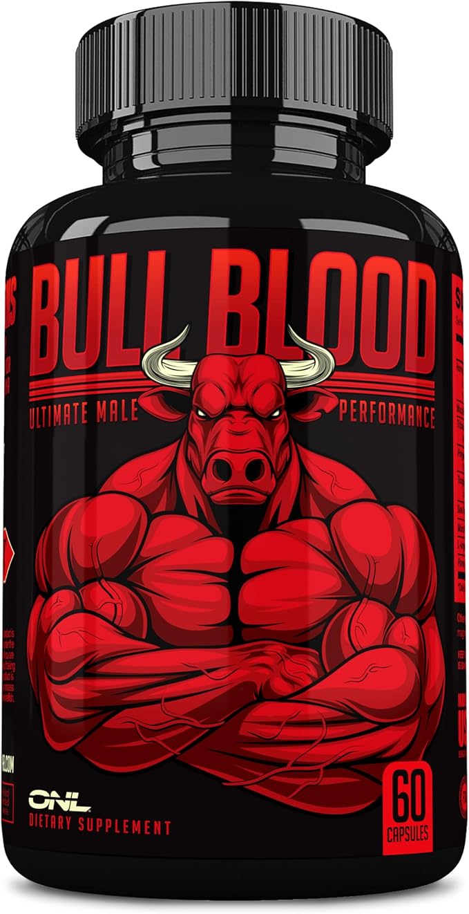 Bull Blood Testosterone Booster for Men - Testosterone Supplement for Stamina & Endurance - Maca Root, Horny Goat Weed, Tribulus Terrestris Extract & Tongkat Ali - Male Enhancing Supplement - 60 Ct