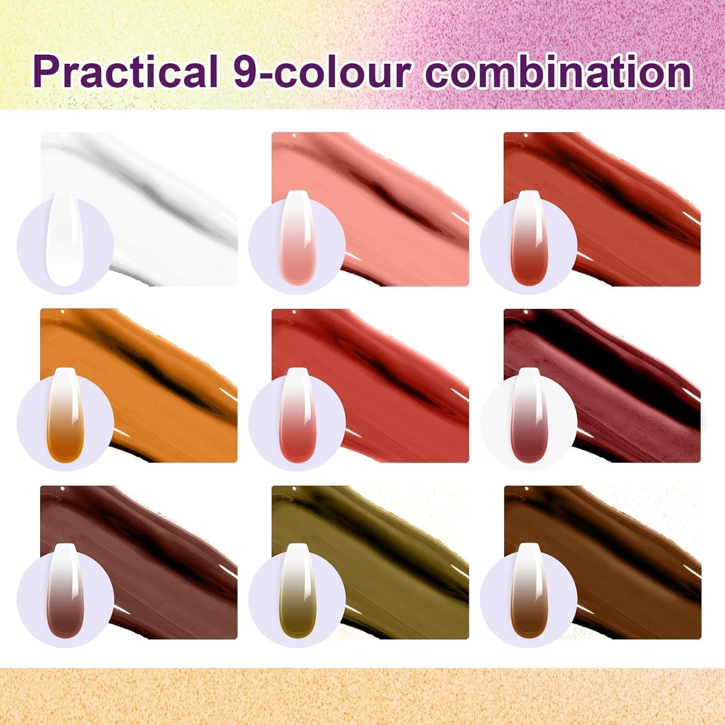 Gradient Painting Gel, 9 Colors Ombre Gel Nail Polish with 100Pcs Nail Sponges &Tweezers Sponging for Pigment Pat Aura Nails, French Manicure DIY Nail Art Ancient City